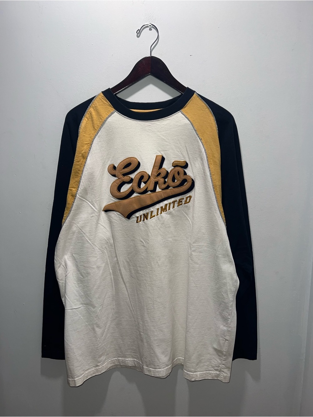👕🌶 Y2K Vintage Ecko Unltd Spellout Stitched Baseball Style Long Sleeve Shirt